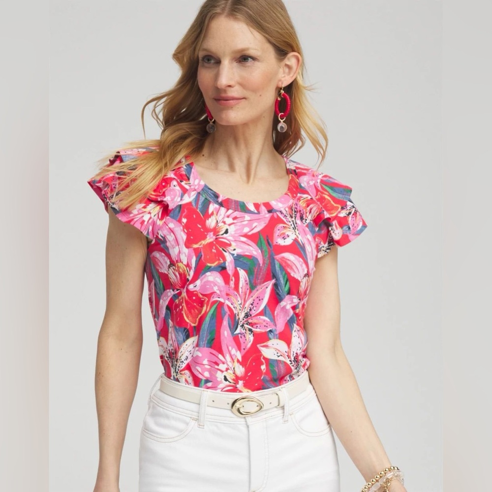 Chico's Floral Layered Cap Sleeve Tee‎ M